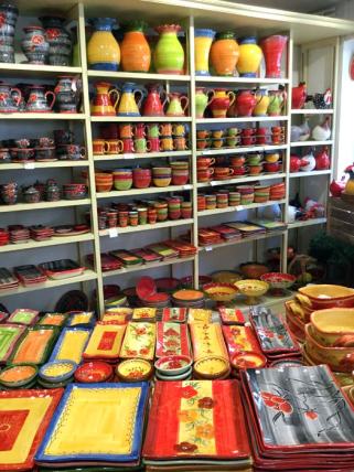A very colorful pottery store